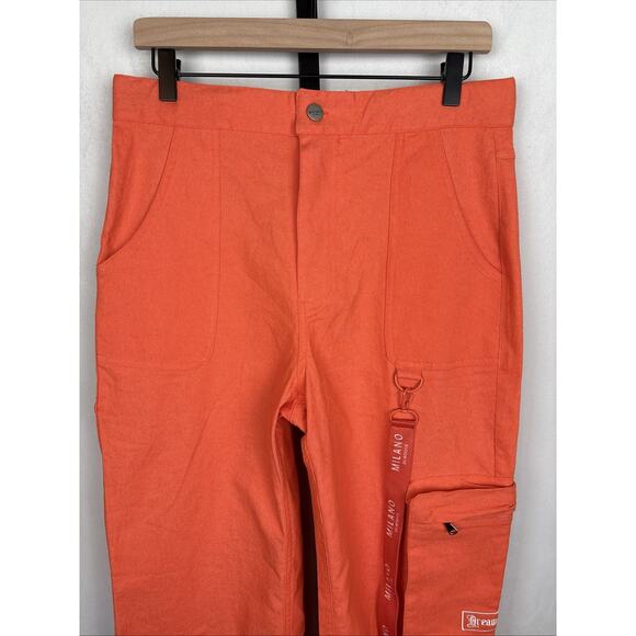 NEW Milano Di Rouge Nira Cargo Pant Women's Large Orange Stretch Logo Streetwear - Picture 2 of 10